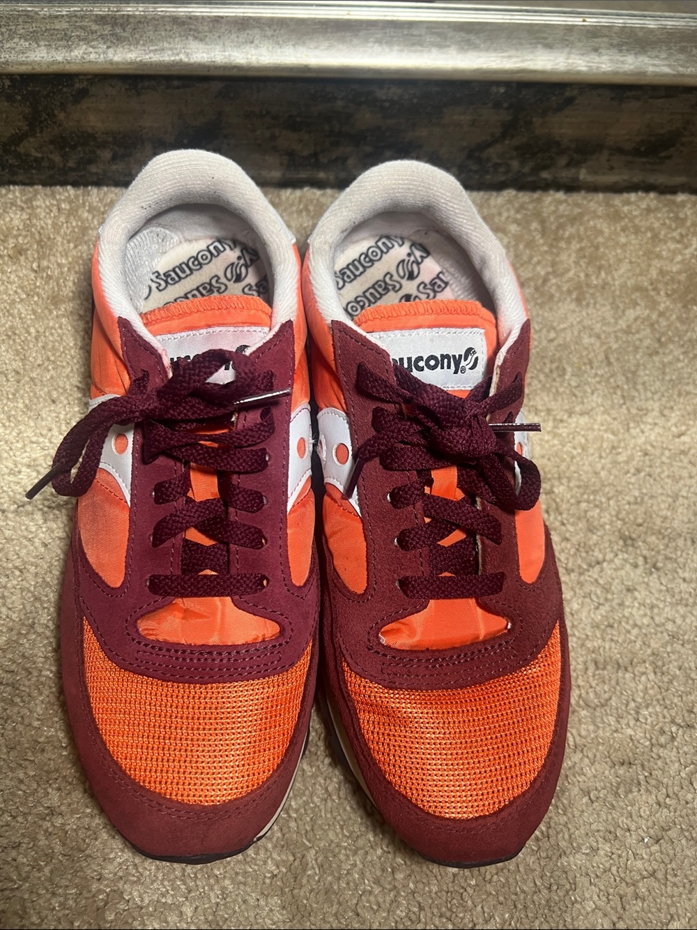 Saucony women’s Orange and Burgundy Colorblock Sneakers